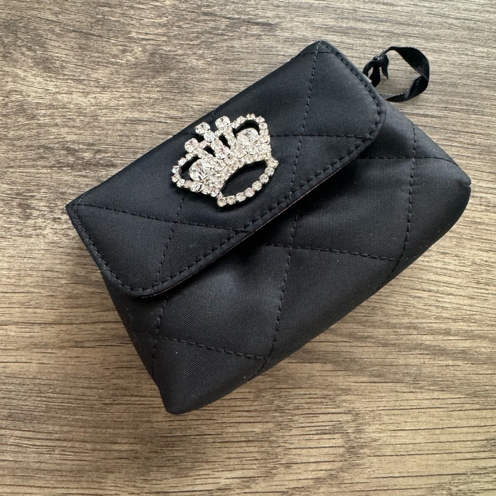 My Flat in London Black Quilted Wristlet with Crown Accent